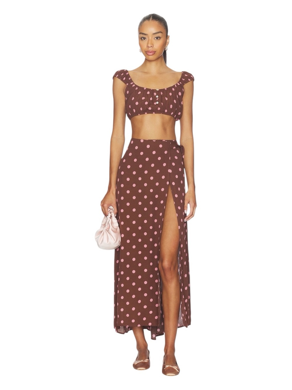 L’Space REVOLVE size M wrap maxi skirt in Polka Dot print ties at waist